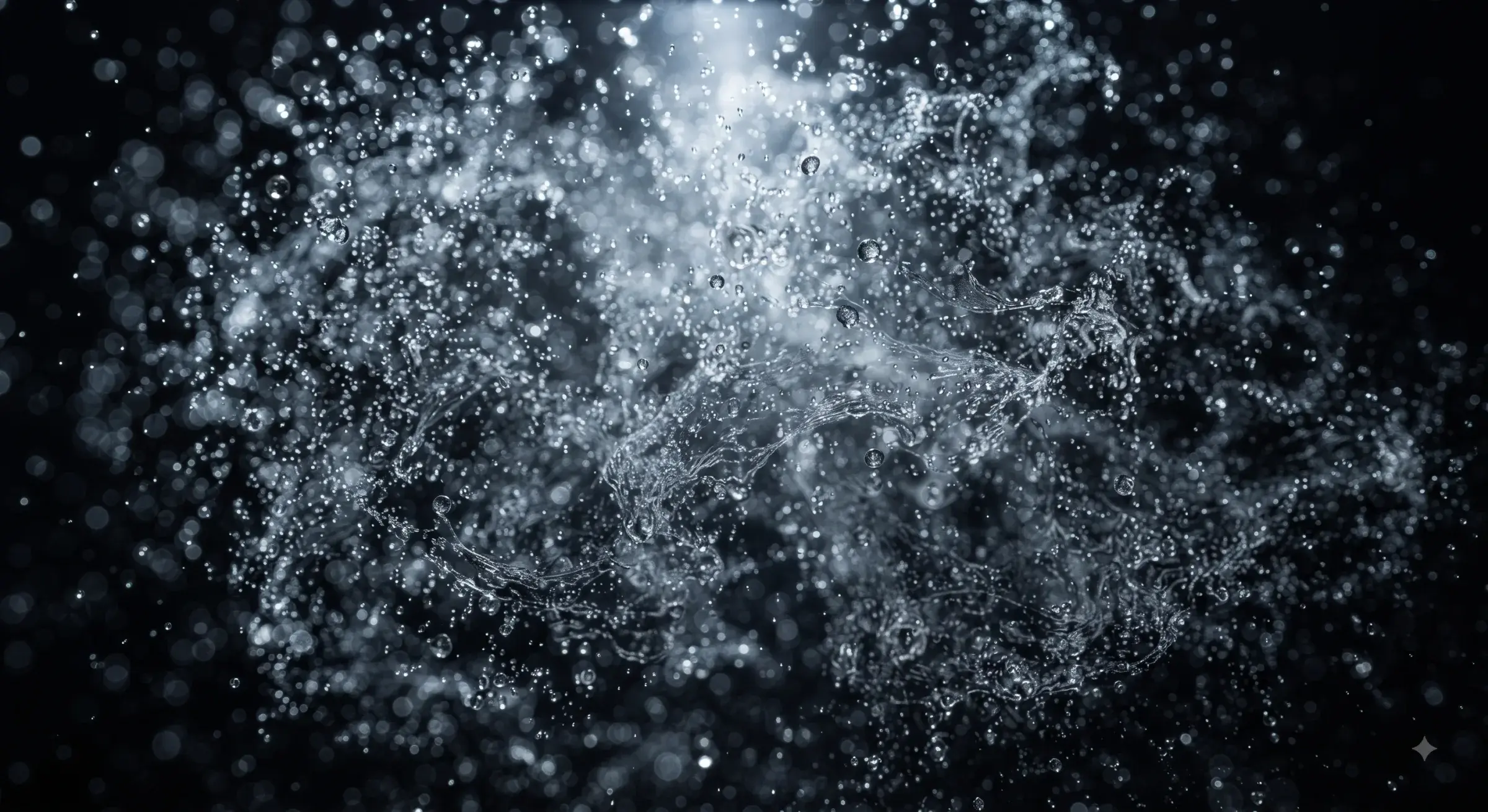 Close-up of fine water mist droplets suspended in air